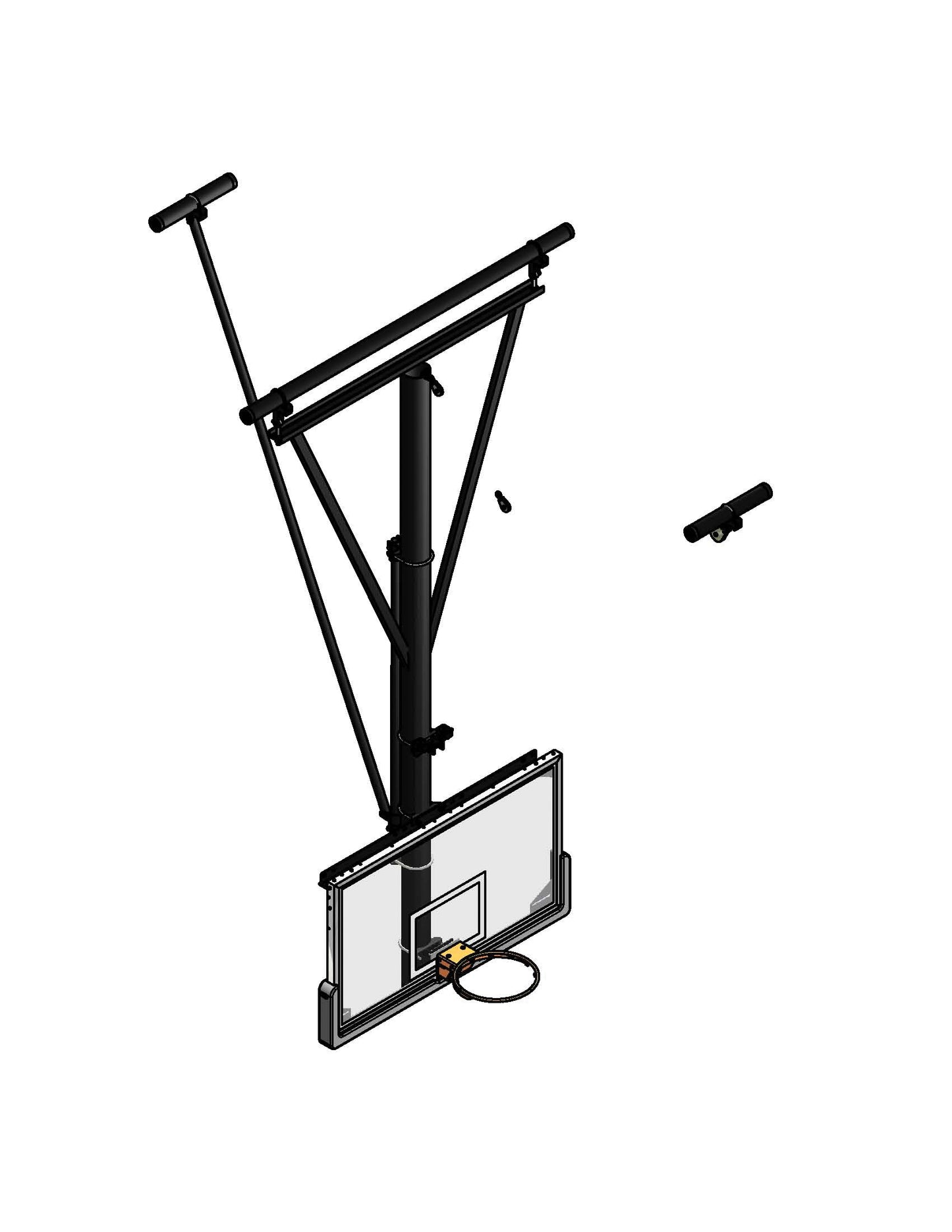 Gared Single Post Rear-Braced Front-Folding Ceiling Hung Basketball Backstop