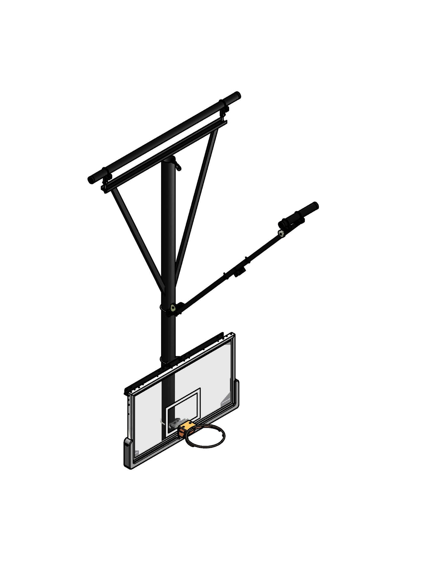 Gared Single Post Front-Braced Front-Folding Ceiling Hung Basketball Backstop