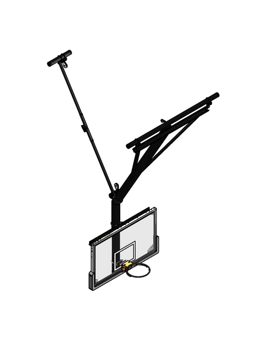 Gared Bent Single Post Rear-Braced Rear-Folding Ceiling Hung Basketball Backstop