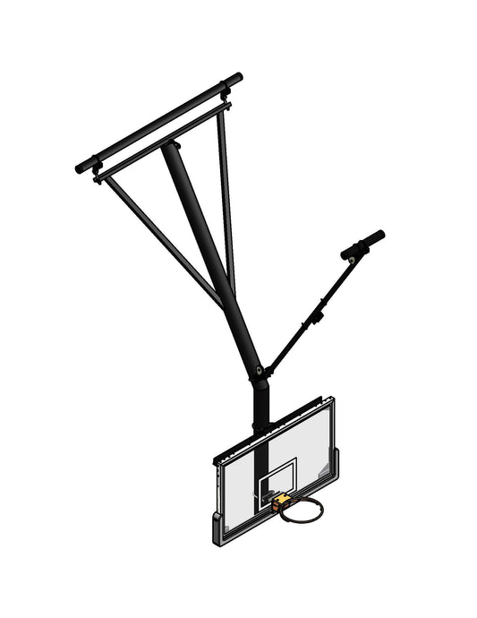 Gared Bent Single Post Front-Braced Front-Folding Ceiling Hung Basketball Backstop